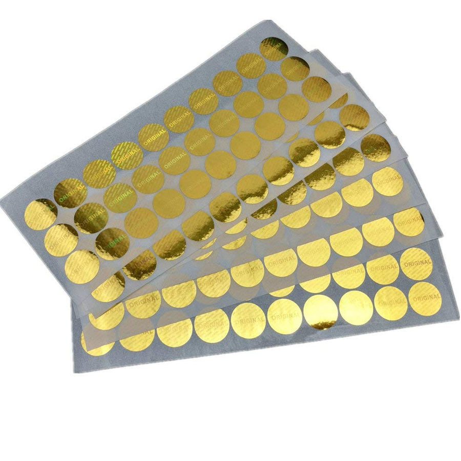 500 pcs Laser Hologram Original Sticker 15mm / 0.59 inch Round Security Tamper Evident Stickers One-time Use (Gold)