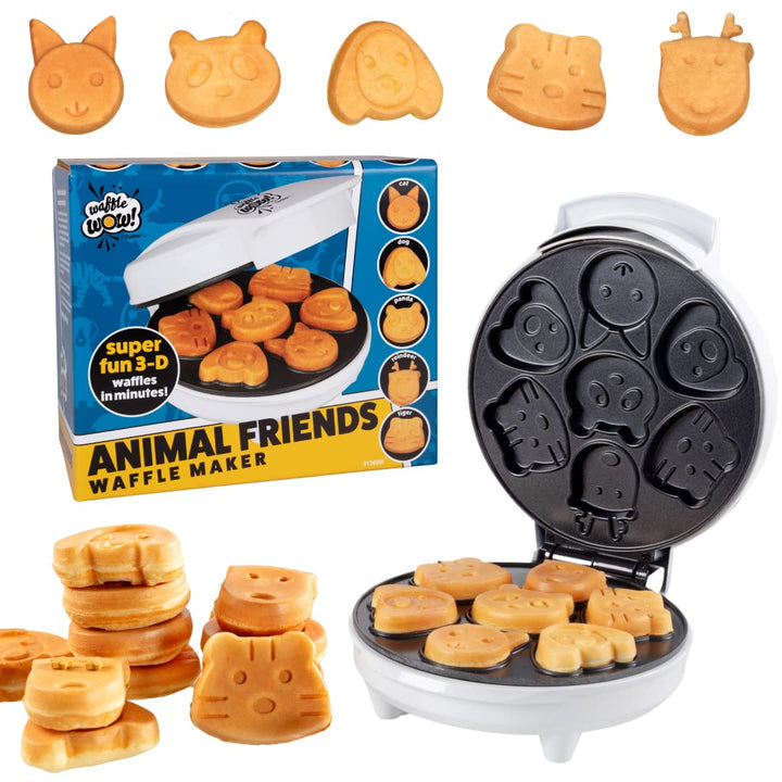 Animal Mini Waffle Maker- Make 7 Different Shaped Pancakes- Includes a Cat Dog Reindeer &amp; More- Electric Nonstick Waffler Iron, Pan Cake Cooker Baker, Fun Holiday Xmas Breakfast- Gift for Kids, Adults