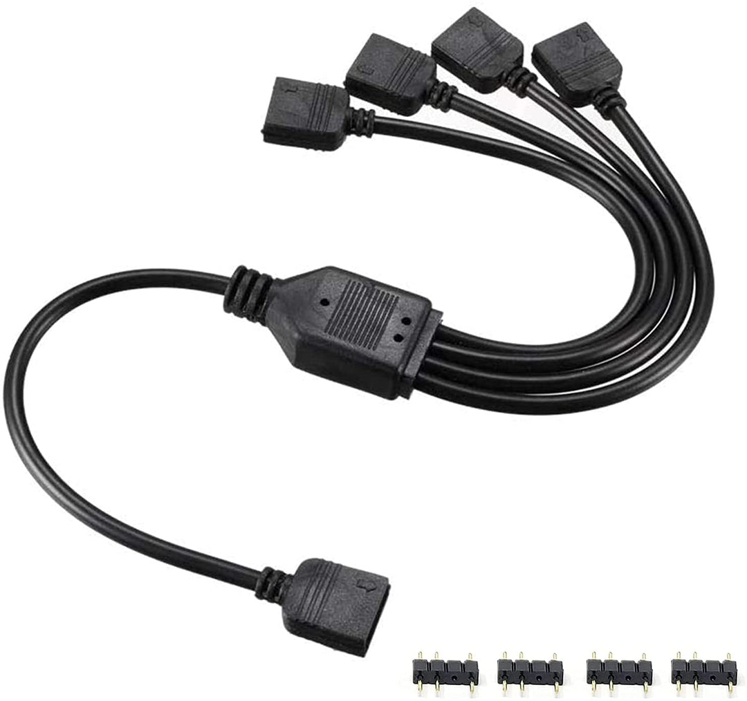 5V 3Pin Addressable RGB 1 to 4 Splitter Cable,Y-shaped Fan and Pc Led Strip Extension Cable,LED strip and ARGB fan connector,equipped with 4 male pins,53ARGB(1-pack)