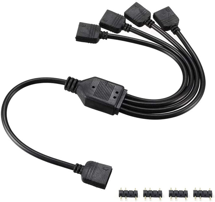 5V 3Pin Addressable RGB 1 to 4 Splitter Cable,Y-shaped Fan and Pc Led Strip Extension Cable,LED strip and ARGB fan connector,equipped with 4 male pins,53ARGB(1-pack)