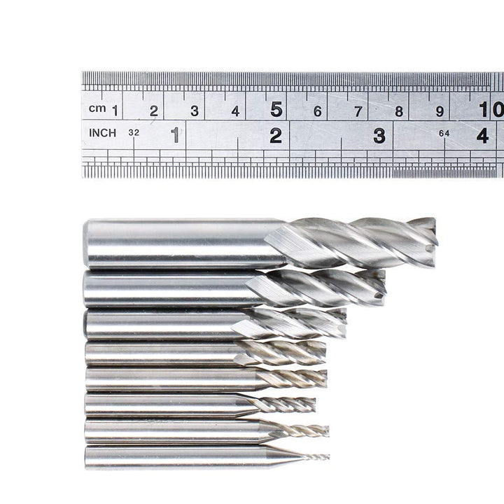 1/8 3/16 1/4 5/16 3/8 1/2 high Speed Steel HSS 4 Flute Straight End Mill Cutter 5/32 1/16 Set of 8