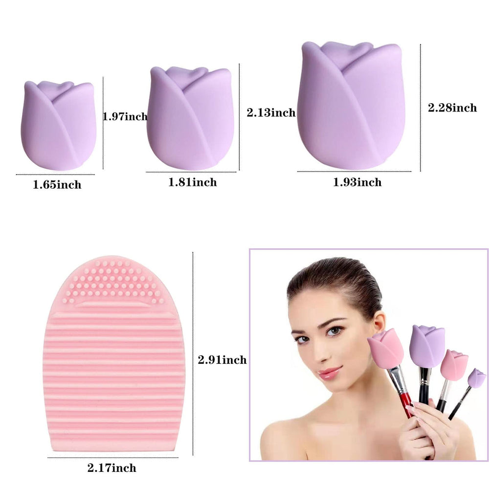 6 Pack Makeup Brush Holder Size 3 Silicone Makeup Brush Travel Makeup Brush Cover Reusable Makeup Brush Protector Protective Brush Makeup Organizer Comes with Makeup Brush Cleaning Pad