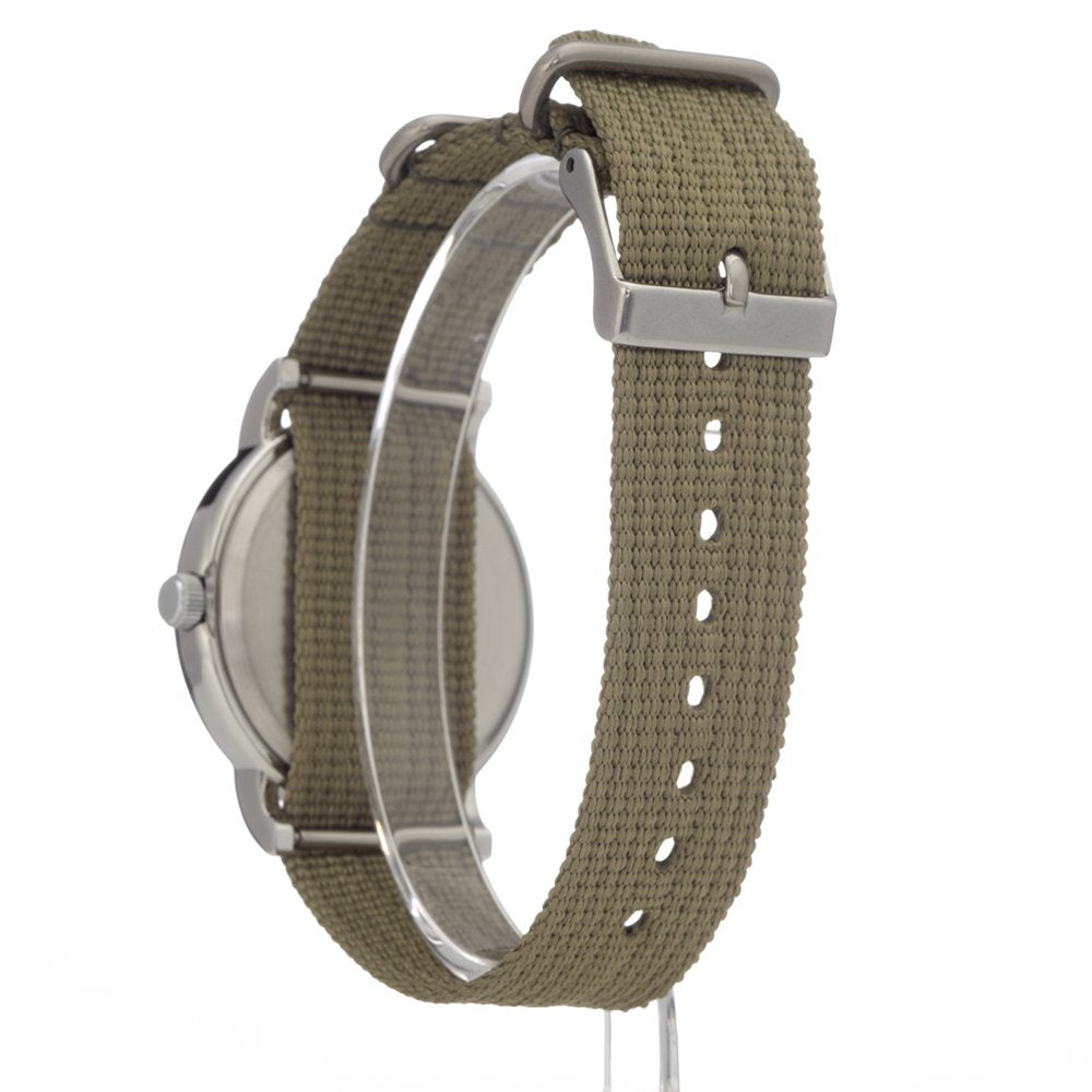 Unisex Weekender 38mm Watch – Silver-Tone Case Cream Dial with Olive Fabric Slip-Thru Strap