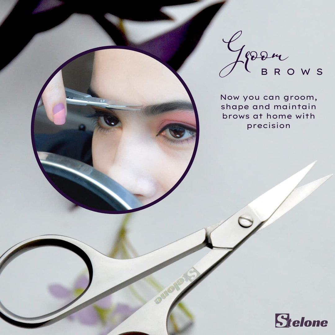 Multi-Purpose Cuticle Scissors Stainless Steel Curved Blade Little Manicure Scissors - Eyebrow Scissors for Women, Cosmetic &amp; Brow Scissors for Facial Hair &amp; Eyelash Trimming