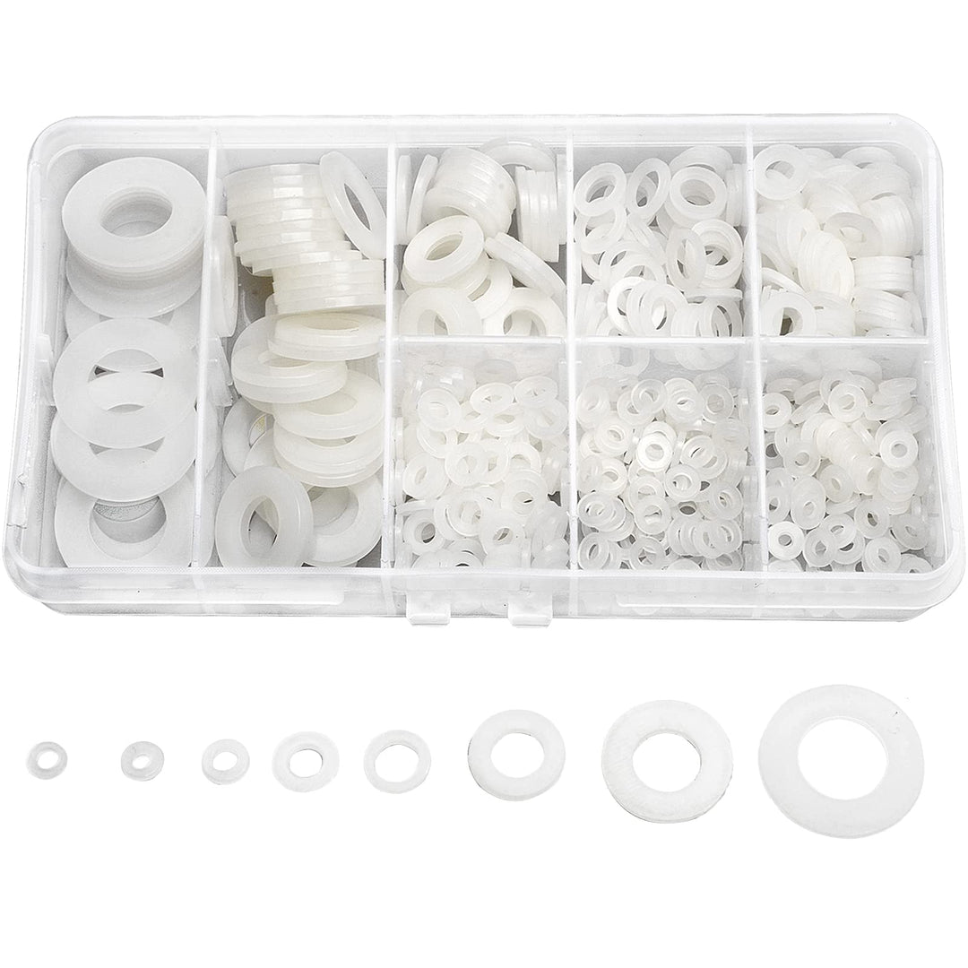 QTEATAK 510 Pcs White Nylon Flat Washer Assortment Kit 