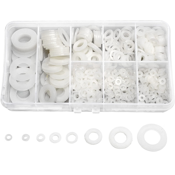 QTEATAK 510 Pcs White Nylon Flat Washer Assortment Kit 