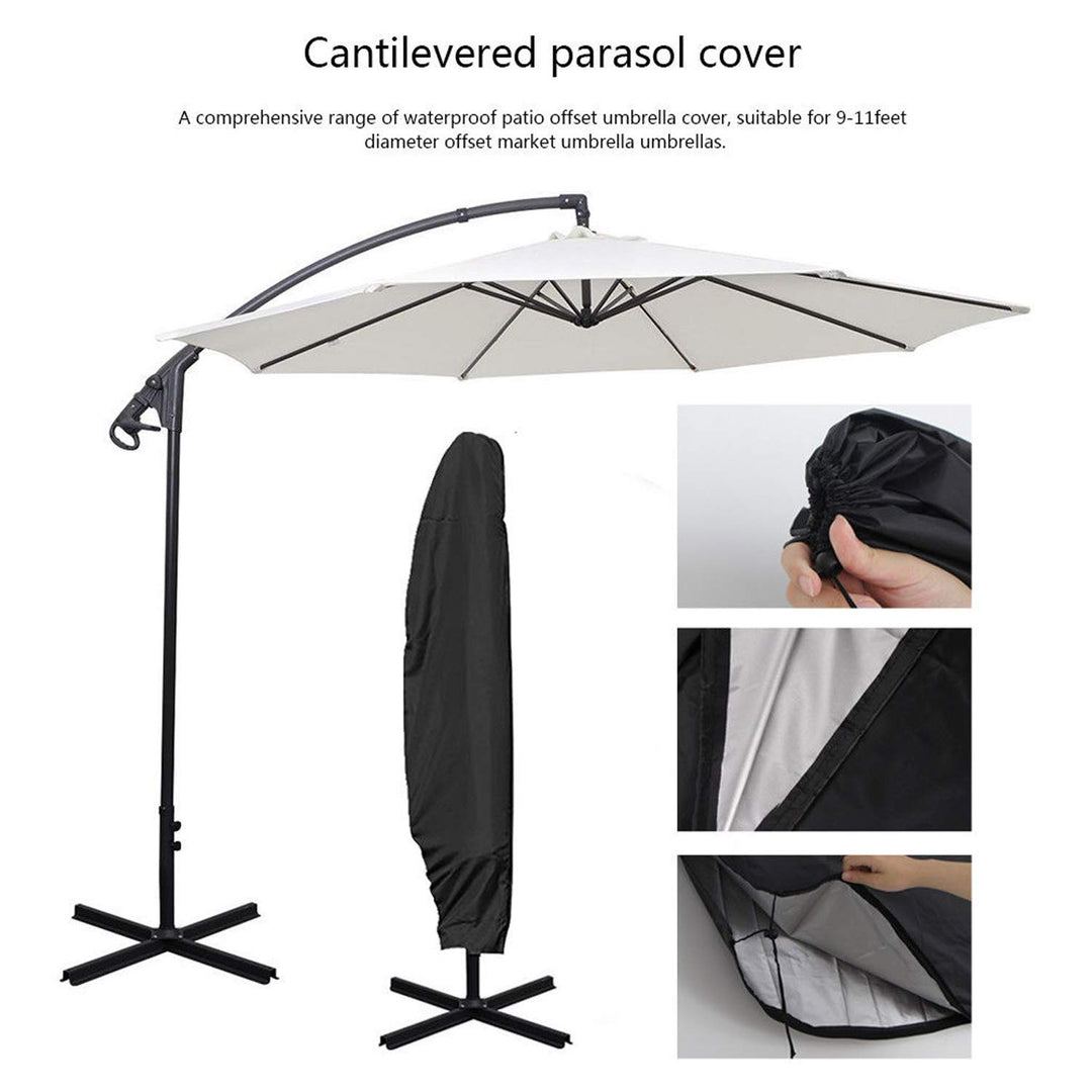 Umbrella Cover, Patio Cantilever Offset Umbrella Cover for 9ft to 13ft Cantilever Parasol Outdoor Market Umbrellas Cover with Zipper and Water Resistant Protector Black