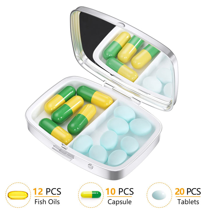 Nipichsha Pill Box, Small Pill Case for Purse & Pocket, Cute Medicine Organizer Travel Pillbox, Portable Pill Container Holder to Hold Vitamins, Medication, Fish Oil and Supplement, Dark Green Marble