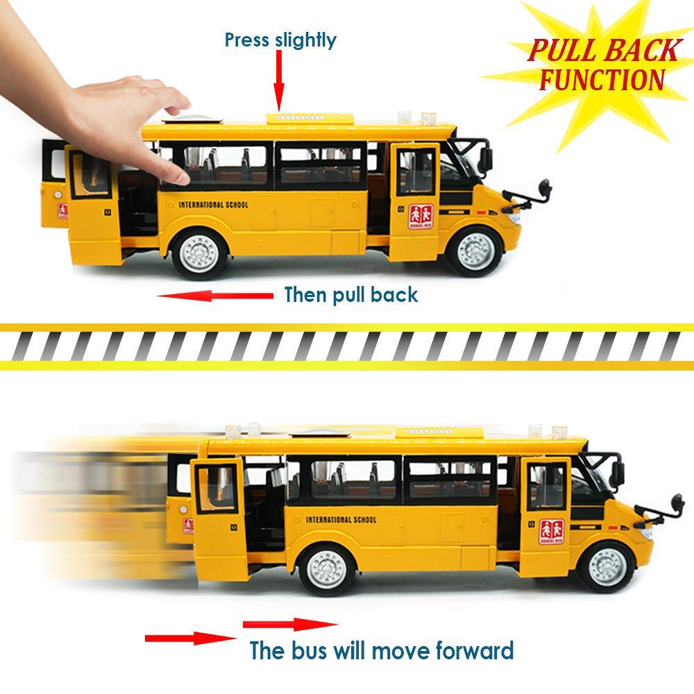School Bus Toy Die Cast Vehicles Yellow Large Alloy Pull Back 9&#39;&#39; Play Bus with Sounds and Lights for Kids