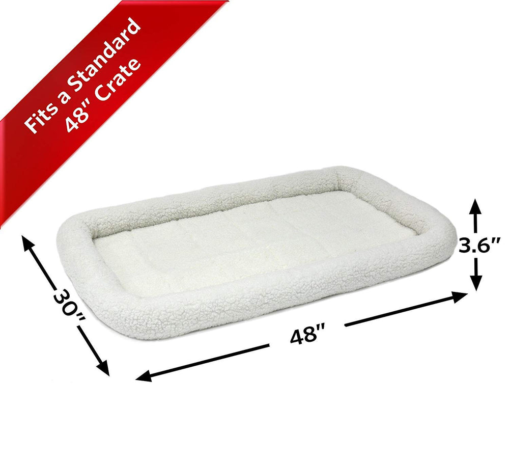 Bolster Dog Bed 48L-Inch White Fleece Dog Bed w/Comfortable Bolster | Ideal for Extra Large Dog Breeds & Fits a 48-Inch Dog Crate | Easy Maintenance Machine Wash & Dry