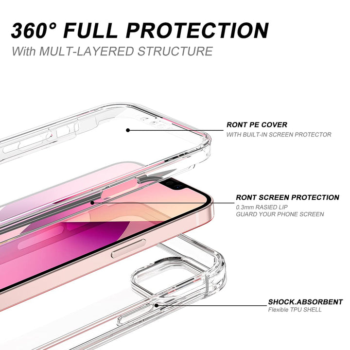 Compatible with iPhone 13 Clear Case,[Built in Screen Protector] Full Body Protection Hard Shell+Soft TPU Bumper Shockproof Rugged Cover for iPhone 13 6.1 Inch (Rose Gold)