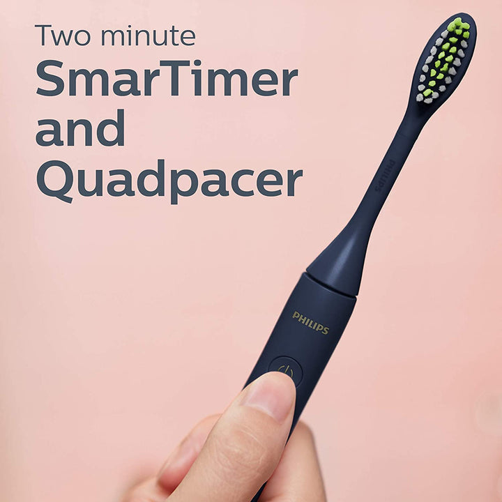 Philips Sonicare One Toothbrush, Electric Battery Powered Toothbrush with Sleek travel Case and 2pk Toothbrush Heads - MIdnight Blue, HY100-01