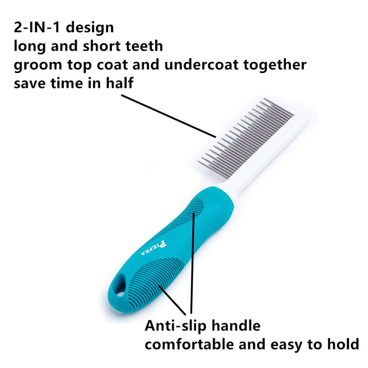 Pet Comb, Long and Short Teeth Comb for Dogs &amp; Cats, Pet Hair Comb for Home Grooming Kit, Removes Knots, Mats and Tangles