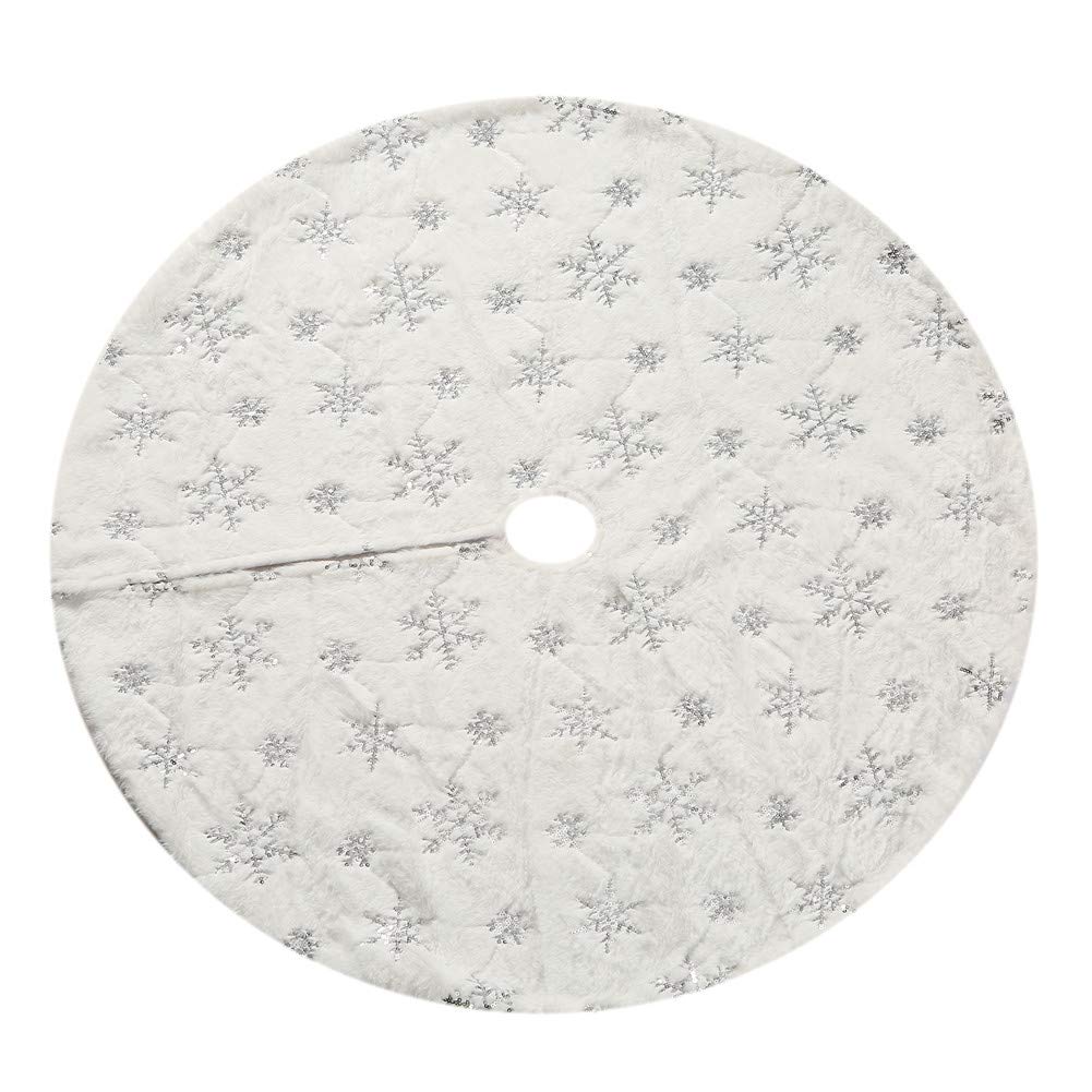 Christmas Sequin Tree Skirt 36in,White Soft Thick with 