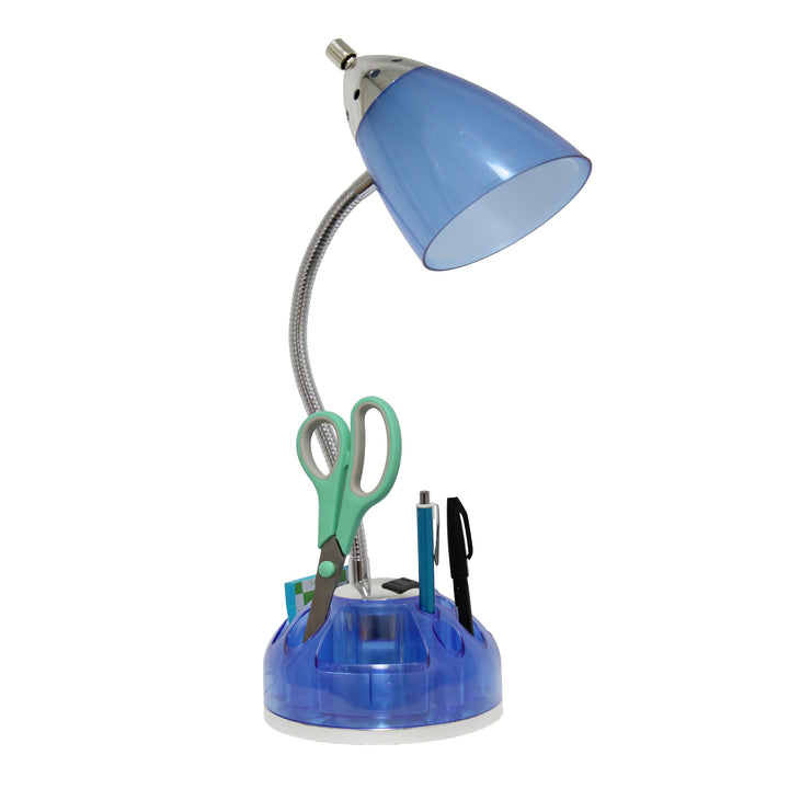 LD1015-CBL Flossy Organizer Desk Lamp with Charging Outlet and Lazy Susan Base, Clear Blue