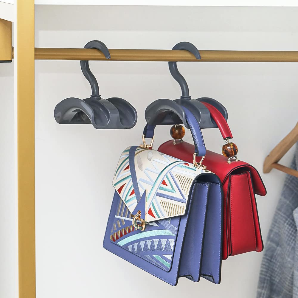 Purse Organizer Closet Bag Hanger - Acrylic Handbag Hangers - Rotating Purse Holder Closet Rod Hook Storage Organizers Rack for Purses | Backpack | Tote | Pocketbook | Crossbody ( 4 Pack)