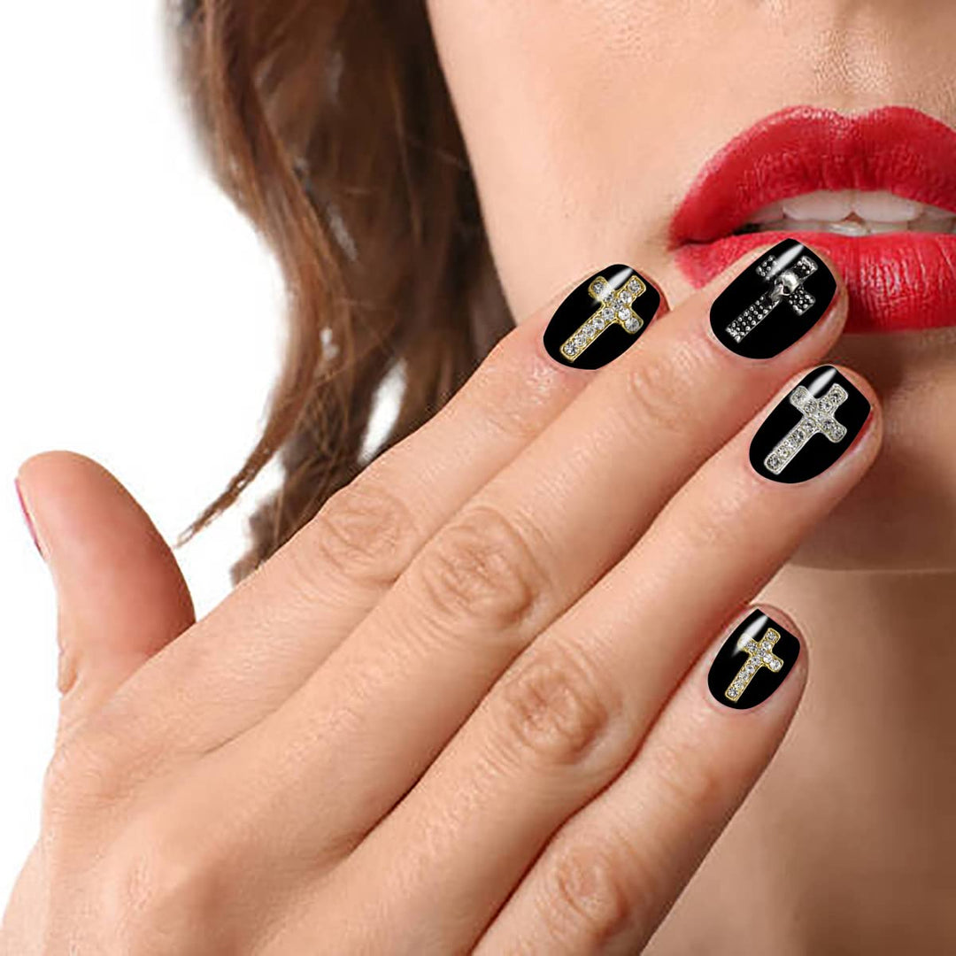 30pcs Nail Cross Charms With Rhinestones for Nails 3D Metal Cross Nail Charm for Nail Art Jewelry Making Nail Art Accessories Cross Nail Charms for Nail Art Halloween 3D Nail Charms