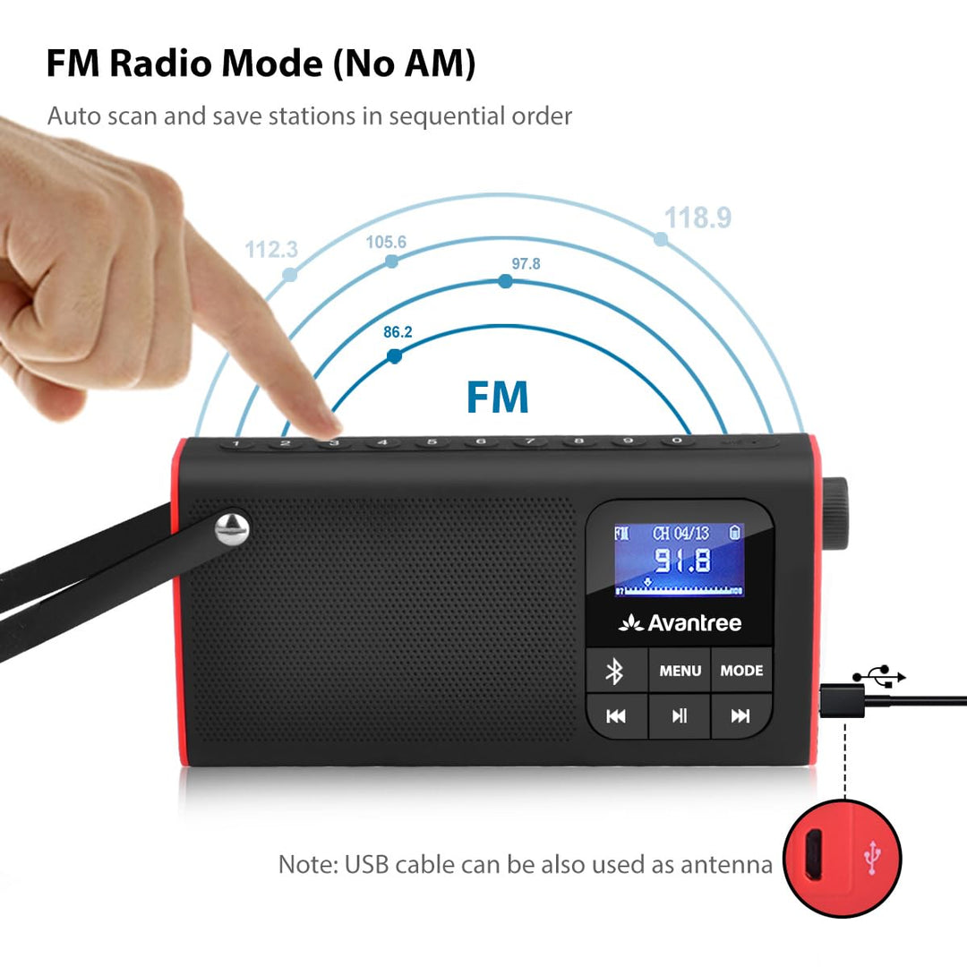 SP850 Rechargeable Portable FM Radio with Bluetooth Speaker and SD Card MP3 Player 3-in-1, Auto Scan Save, LED Display, Small Handheld Pocket Battery Operated Wireless Radio (No AM)