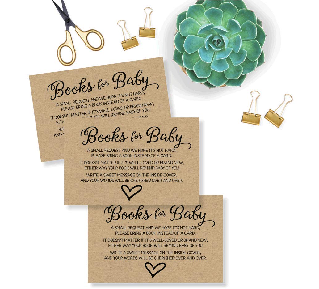 50 Gender Neutral Kraft Baby Shower Book Insert Request Cards (50-Cards)