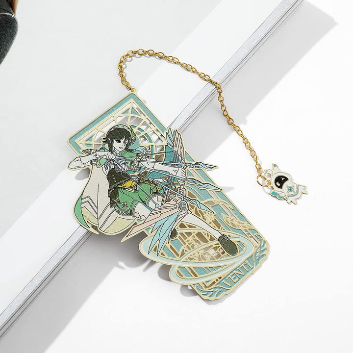 Genshin Venti Metal Bookmark - Hot Game Genshin Anime Figure Venti Barbatos Unique Bookmarks for Men Women Girls Book Lovers Readers (Venti)