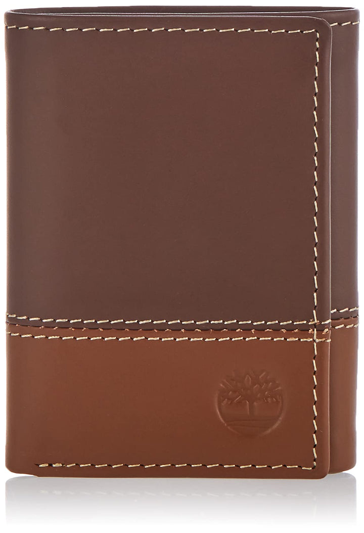 Men&#39;s Leather Trifold Wallet with Id Window, Brown/Tan, One Size