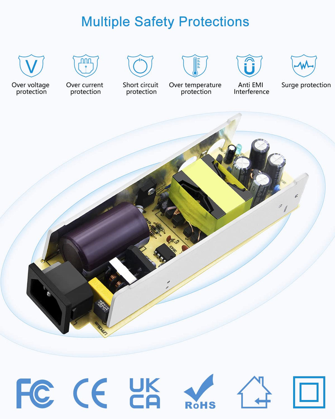 AC 100-240V to DC 12V 10A Power Supply Adapter Converter Transformer 12 Volt 10 Amp 120W with 5.5mm x 2.5mm 2.1mm DC Output Jack for 5050 3528 LED Strip Light CCTV Cameras 3D Printer