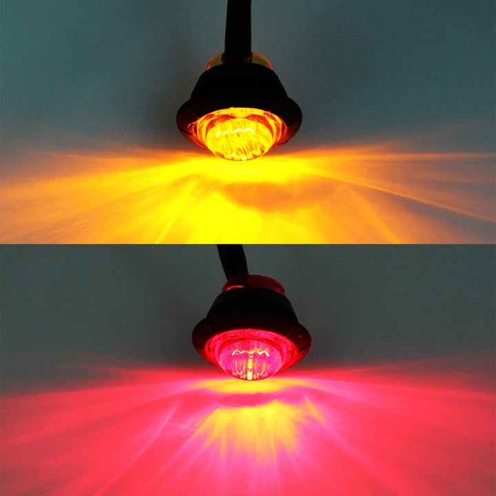 &#39;Purishion 10x 3/4 in&#39; Round LED Clearence Light Front Rear Side Marker Indicators Light for Truck Car Bus Trailer Van Caravan Boat, Taillight Brake Stop Lamp (12V, Red+Amber)