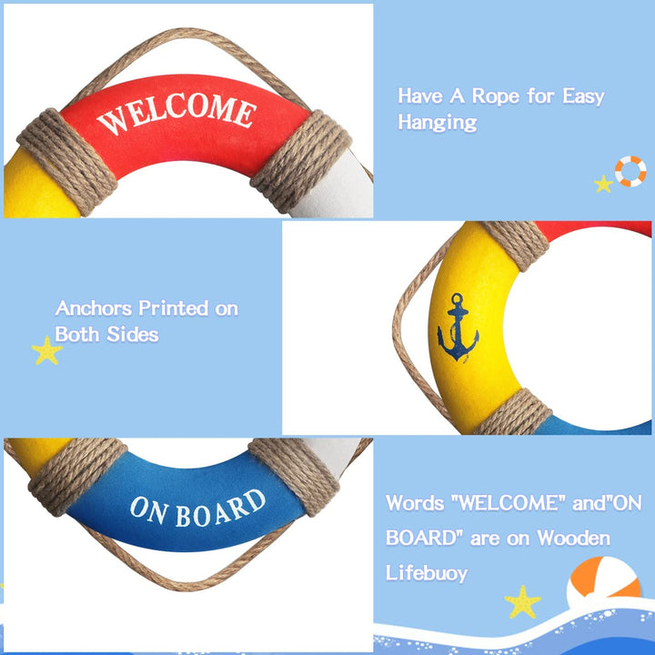 12.2 Nautical Life Ring Decoration Nautical Decorative Life Ring Beach Lifebuoy Decor Life Ring Wall Art for Home Wall Door Hanging Decoration,Red &amp; Blue &amp; White &amp; Yellow