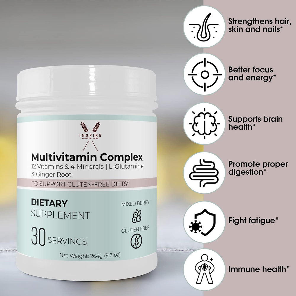- multivitamin Powder, Celiac Supplement, Gluten Free Vitamins and Minerals - Immune Support zinc biotin b6 b2 niacin Calcium Natural Iodine kelp
