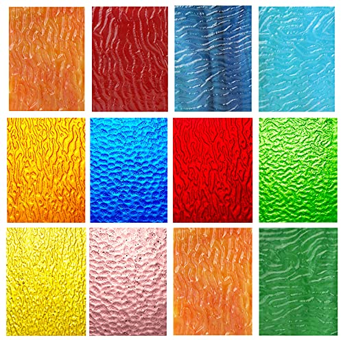(10 Sheets) Variety Textured Stained Glass Sheets Pack, 4 x 6 inch Large Cathedral Glass Mosaic Tiles for Crafts, Mixed Opaque&Transparent