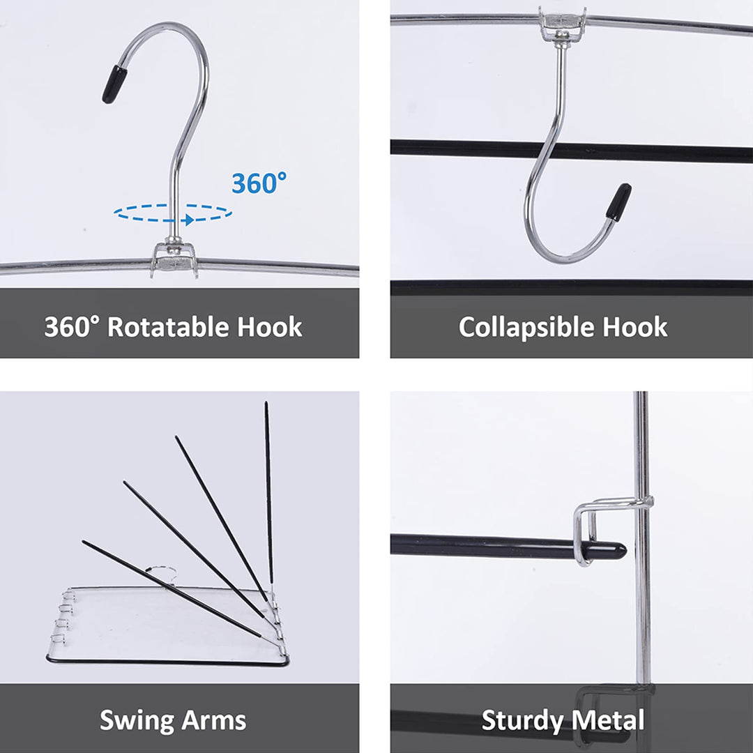 Pants Hangers 2 Pieces, Swing Arm Trousers Hanger, Space Saving Pants Rack, 5 Layers Jeans Hangers with Non-Slip, Multiple Pants Hanger Closet Organizer for Trousers Scarves Ties
