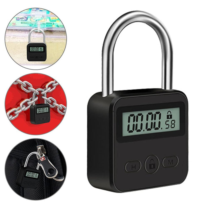 Metal Timer Lock, 99 Hours Max Timing Lock, USB Rechargeable Timer Padlock with LCD Display, Multi-Function Micro Electronic Timer Lock, Heavy Duty Metal Time Out Padlock(Black)