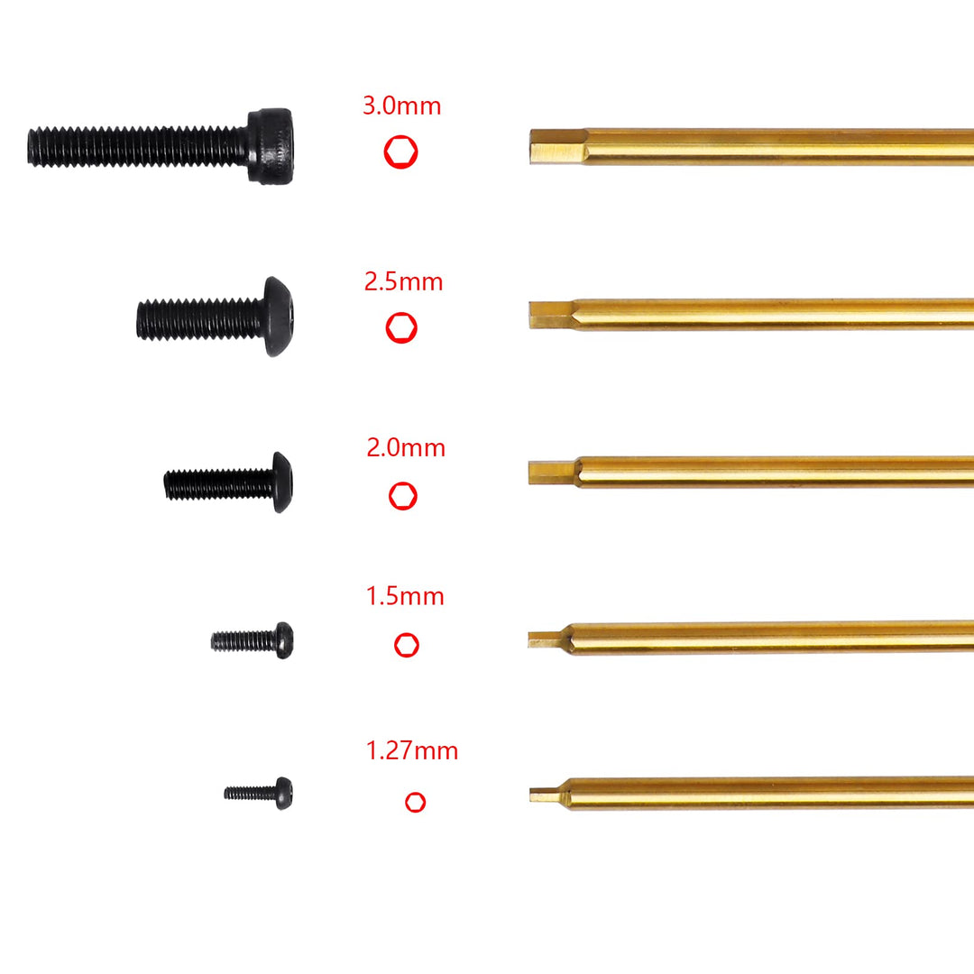 Titanium 1/4 Drive RC Hex Driver Bit Set 1.27mm 1.5mm 2.0mm 2.5mm 3.0mm Allen Wrench Keys Compatible with Electric Drills Impact Drill (5-Pack)