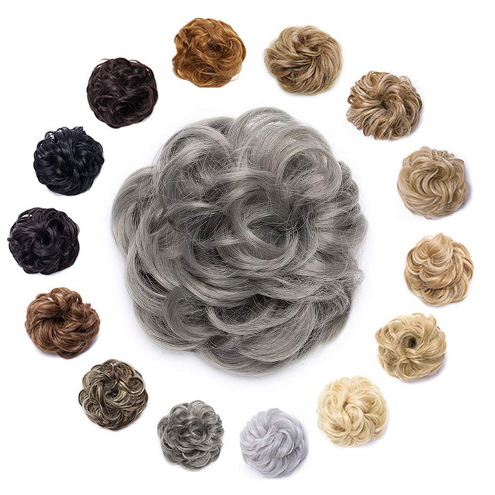 Messy Hair Bun Synthetic Scrunchy Donut Wavy Updo Elastic Scrunchie Thick Full Wedding Hair Pieces Bridal Hairpiece Easy Bun Updos for Women Kids 1pcs 40g Dark Gray