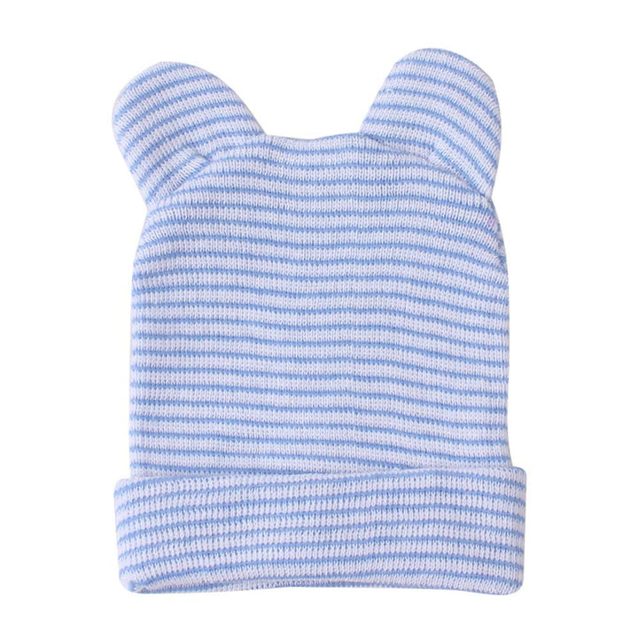 Newborn Hat with Ears - Infant Boys Hospital Hat Baby Nursery Beanie Caps 0-3 Months(3pcs, A White &amp; Blue &amp; Grey)