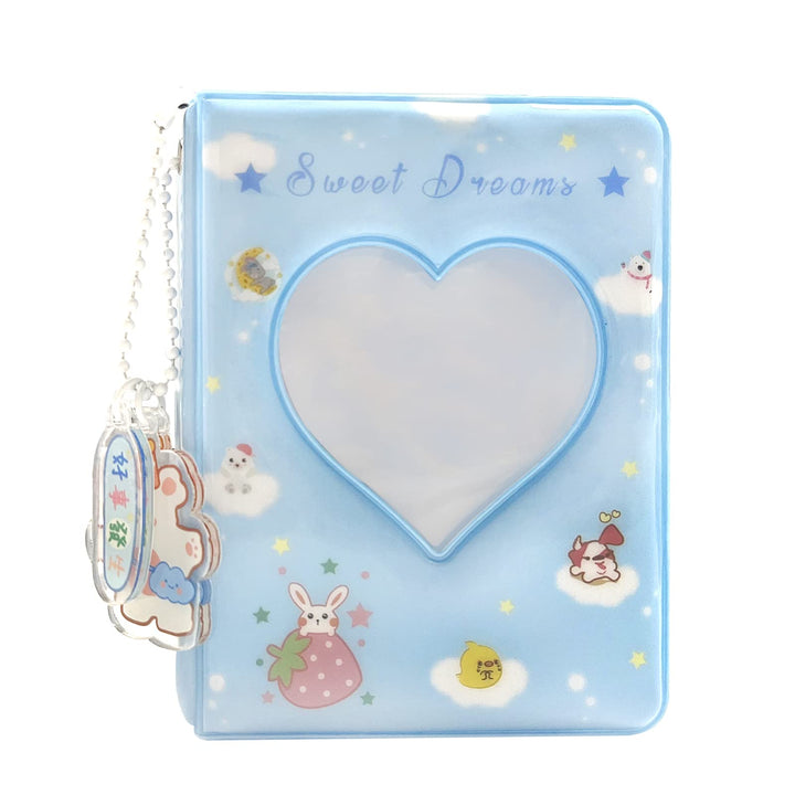 3 Inch Mini Photo Album, Heart Hollow Card Binder Photo Album Photo Card Holder with Pendant 40 Pockets (blue strawberry)