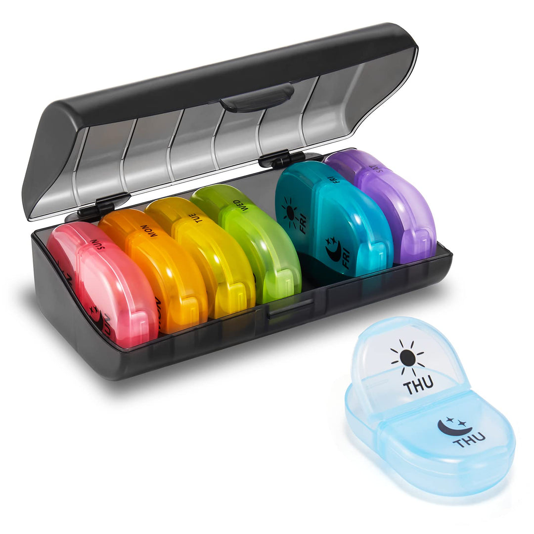 Pill Organizer 2 Times a Day, Weekly Pill Box AM PM Daily Pill Cases Medicine Box (Multicolor)