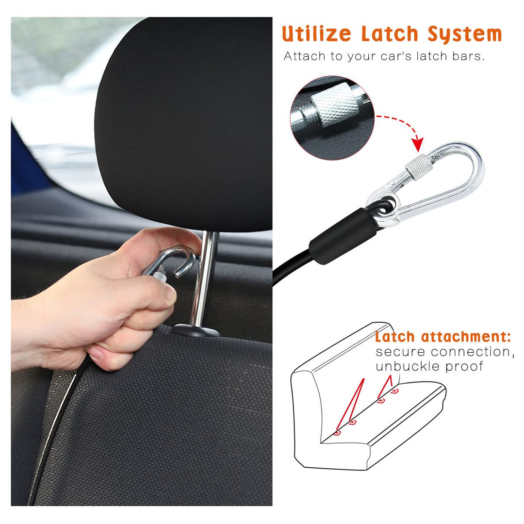 Pet Car Safety Belt Dog Leash, 26 inch Heavy Duty Coated Steel Seat Belt Restraint Chew Proof Rope Leash Car Seatbelt Cable with Carabiner for Pet Dogs Use, Black