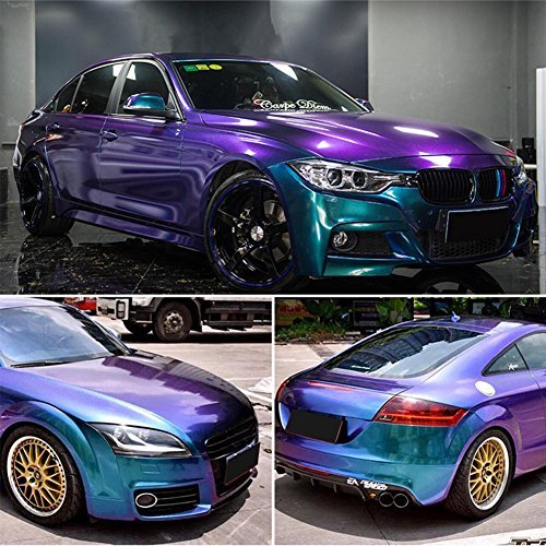 AuMoHall Purple Blue Chameleon Glossy Car Vinyl Wrap Sticker Sparking Diamond Gradient Color Change Car Body Vinyl Film Roll, 59.84&#39;&#39; x 11.81&#39;&#39;