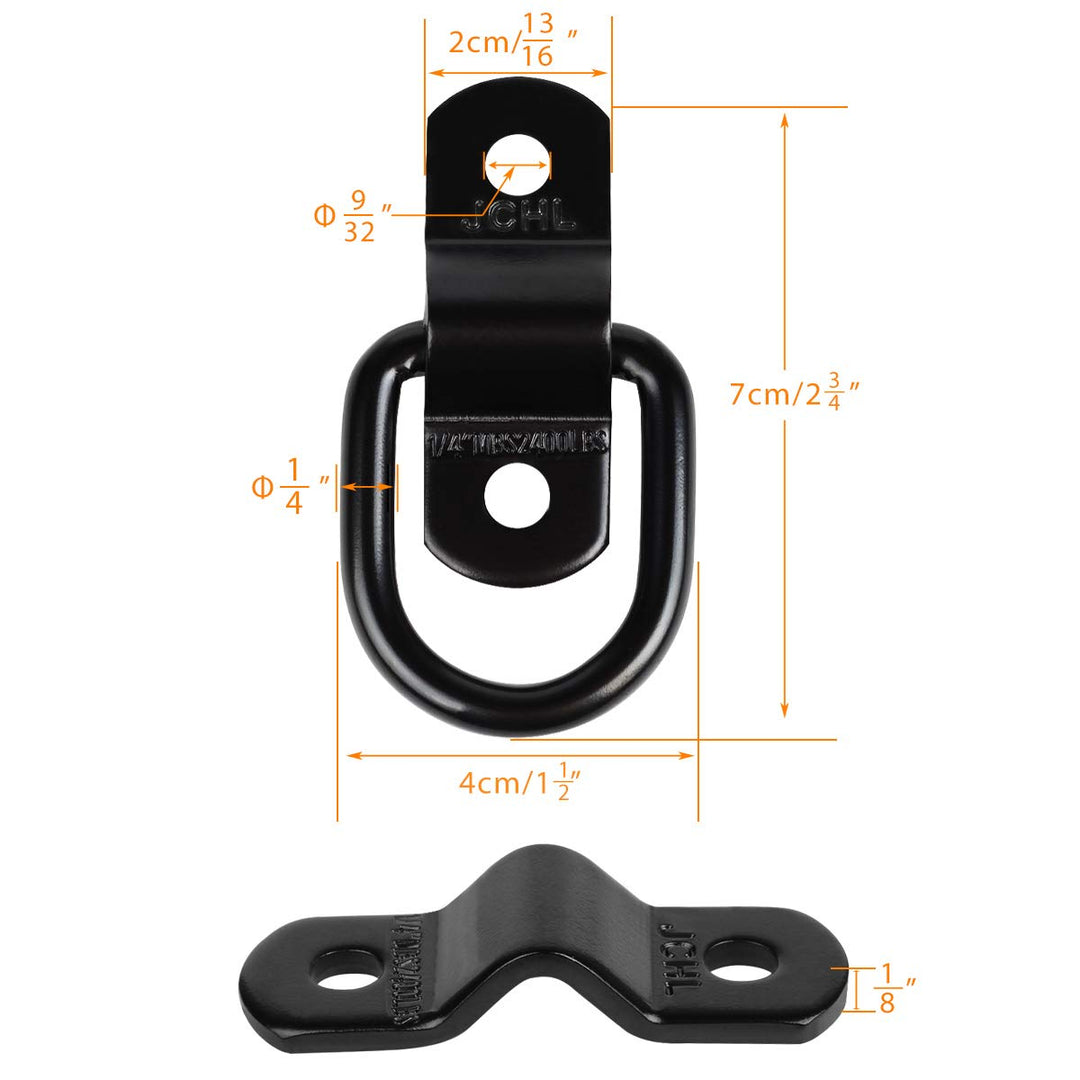 D Rings Tie Down Anchors Hooks for Trailer Truck Bed Bracket Enclosed Points Pickup Camper Surface Mount D-Ring Heavy Duty 1/4 2400 Pound Capacity (10-Pack)
