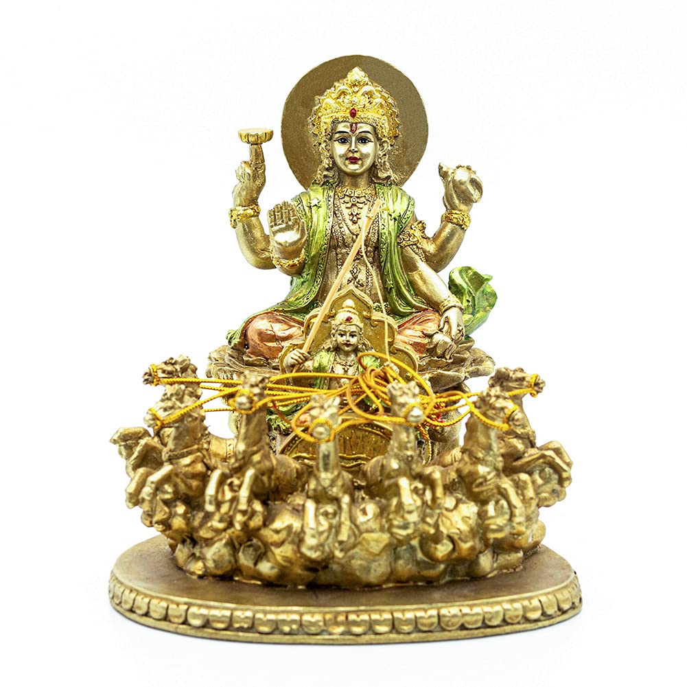 Hindu God Lord Surya-Sun Sculpture - India Religiou Gifts Handicraft God Suryadev Figurine Hinduism Murti Home Mandir Temple Altar Pooja Item Diwali Wedding Birthday Gifts for Indian People