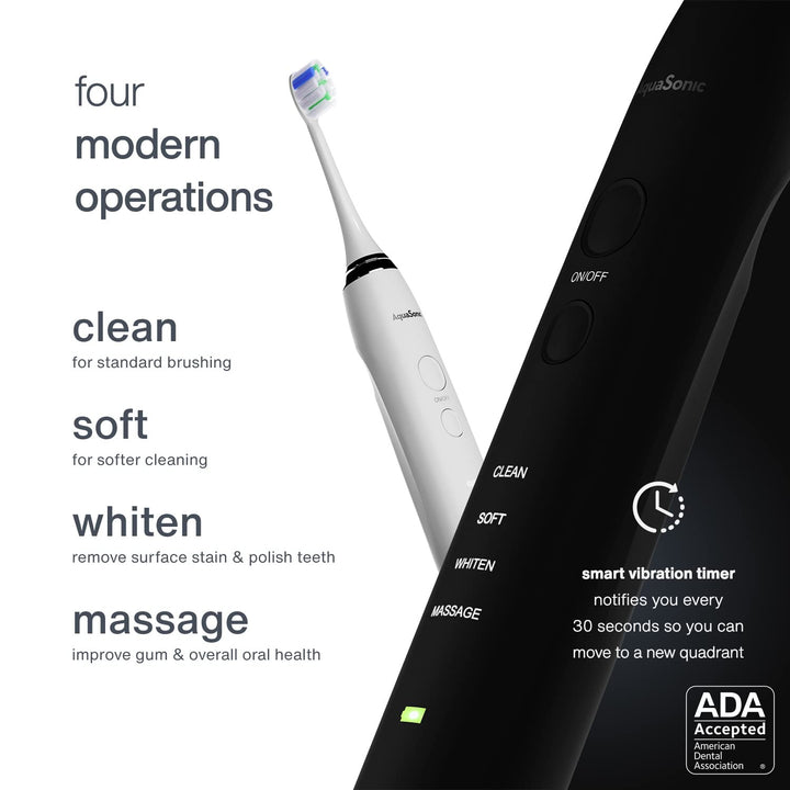 AquaSonic DUO PRO – Ultra Whitening 40,000 VPM Electric ToothBrushes – ADA Accepted - 4 Modes with Smart Timers - UV Sanitizing & Wireless Charging Base - 10 ProFlex Brush Heads & 2 Travel Cases
