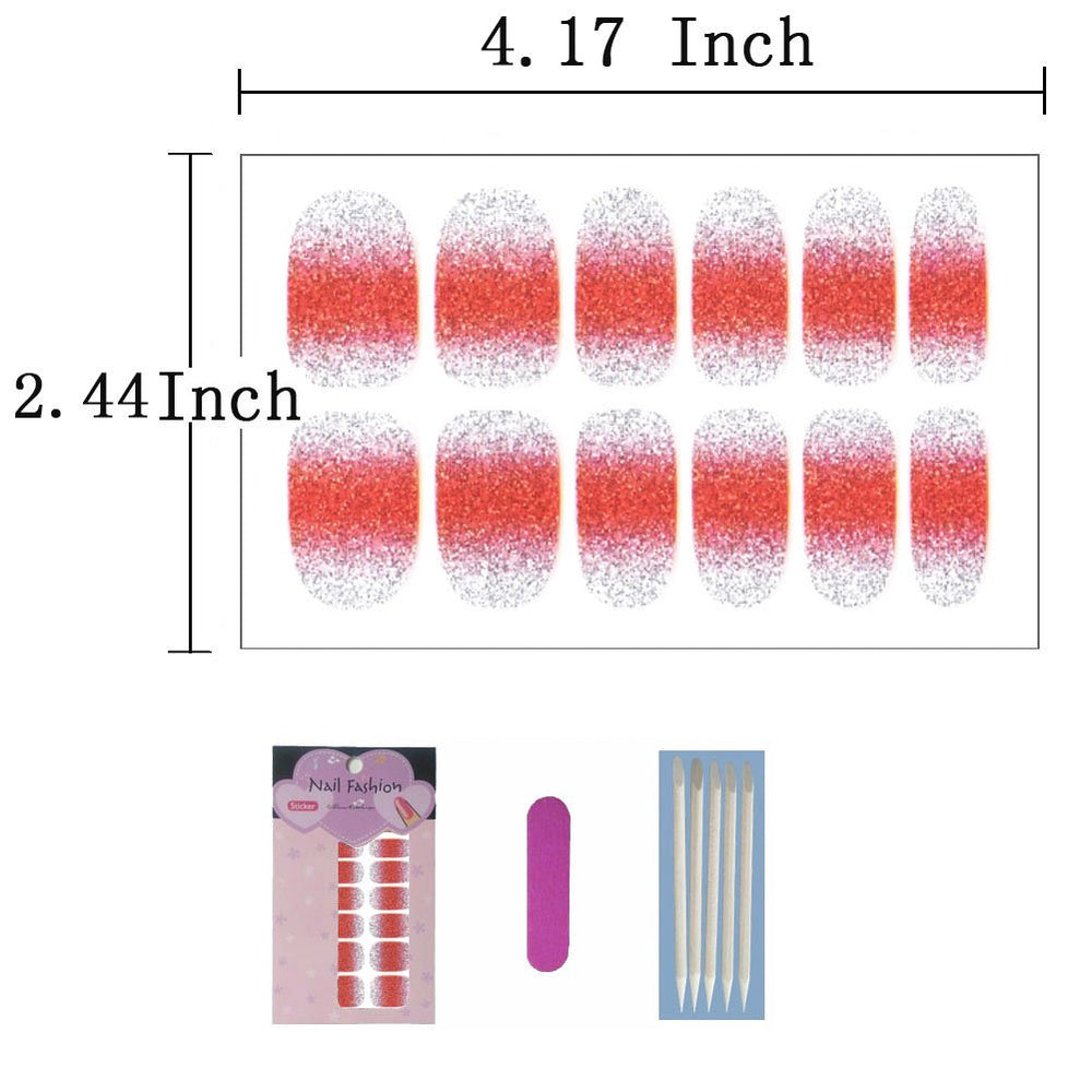 Glitter Adhesive Nail Art Tips Stickers Strips for Women Kids Girls, Fake Nail Design New Year Valentine Gift Gradient Color Dreamy Cocktail Set DIY Manicure Set 72PCS