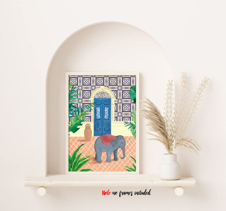 Moroccan Jungle Animal Wall Art Print - Leopard Tiger Bear Elephant Sloth Canvas Print - Forest Animal Tropical Plant Artwork for Kids Bedroom Decor (Set of 6) - Unframed - 8X10 inch