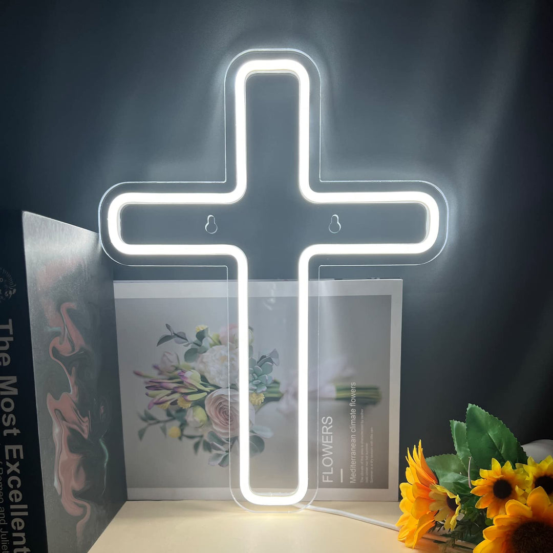 Jesus Christ Cross Neon Signs, Cross Jesus Neon Sign Light Home Decoration, Wall Mounted God Holy Jesus Cross for Home Weddings Party Meditation Easter Present Decoration White