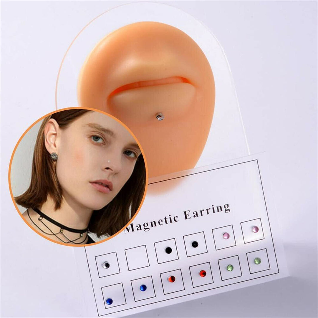 12pcs Crystal Magnetic Stud Earring Magnet Nose Ear Lip Stud Non Piercing, Women Men Steel Crystal Fake Nose Lip Ring Clip Nose Ring Fake Cheater Jewelry Gift
