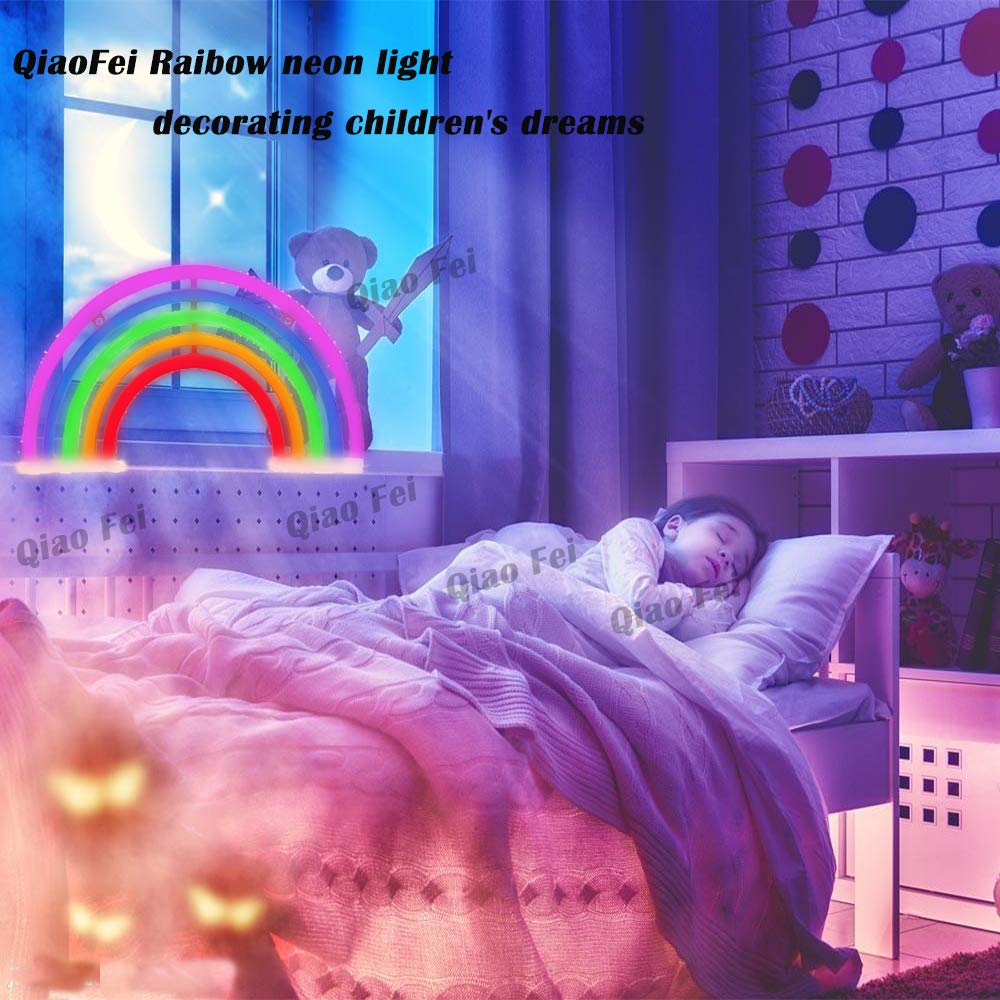 QiaoFei Rainbow Light Signs for Kids Gift LED Rainbow Neon Signs Rainbow Lamp for Wall Decor Bedroom Decorations Home Accessories Party Holiday Battery or USB Operated Table Night Lights