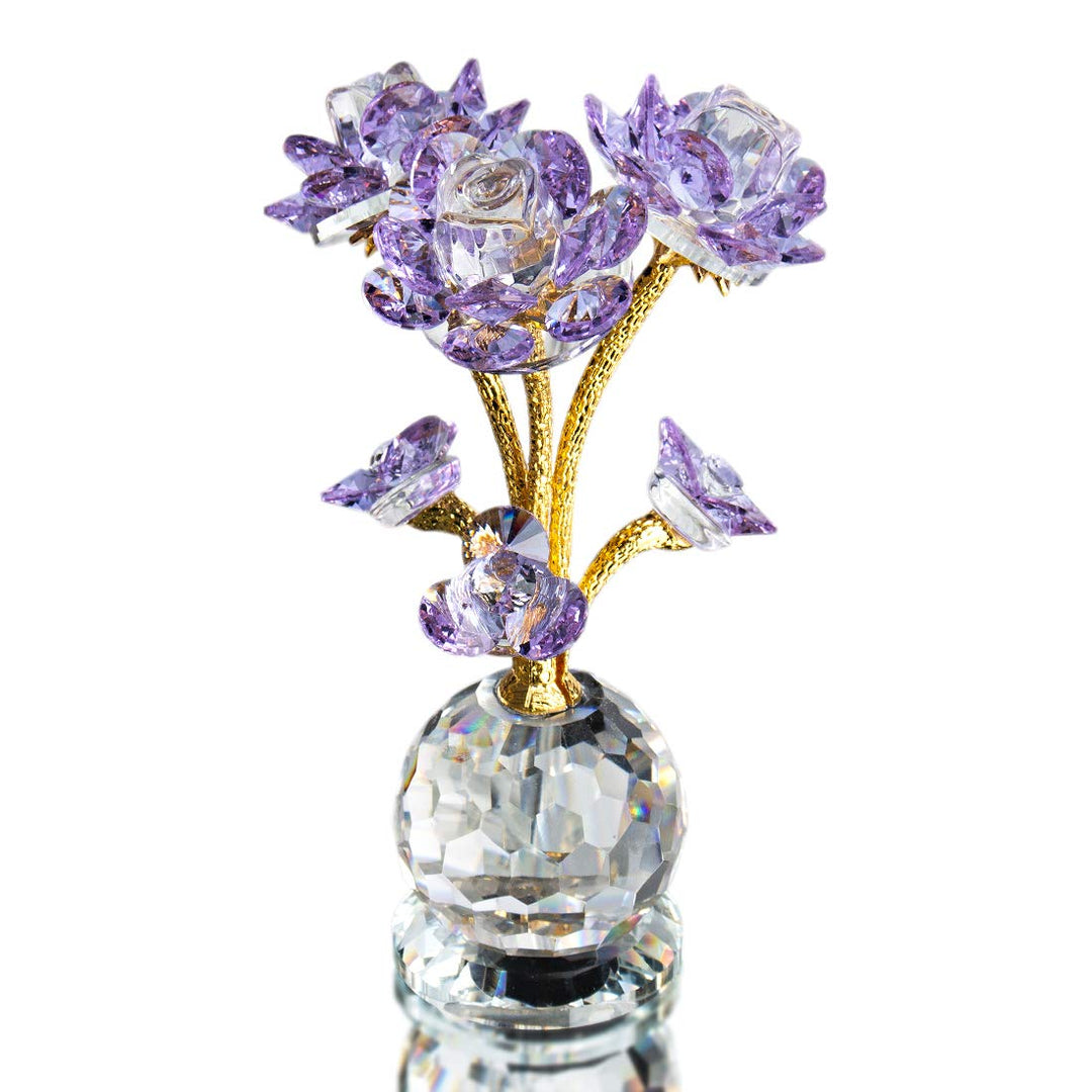 QFkris Purple Crystal Rose Flower Figurine Collectible 