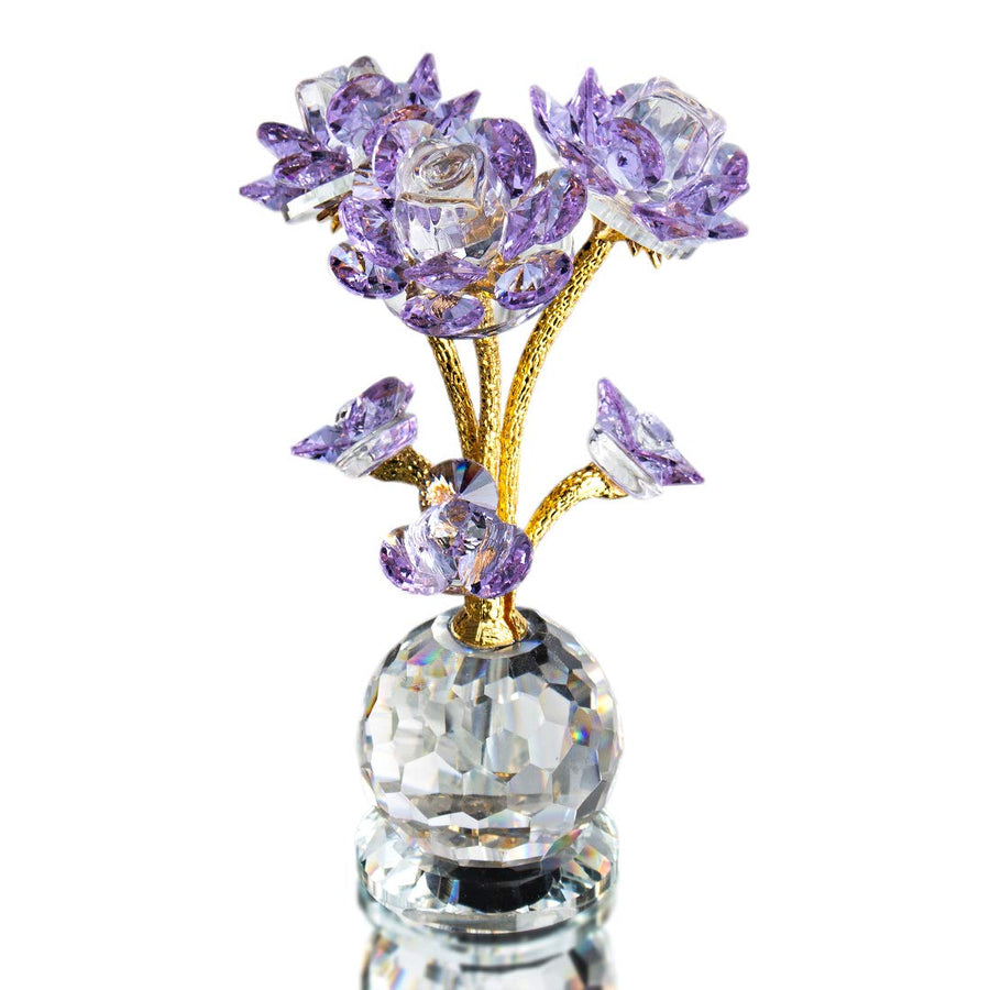 QFkris Purple Crystal Rose Flower Figurine Collectible 