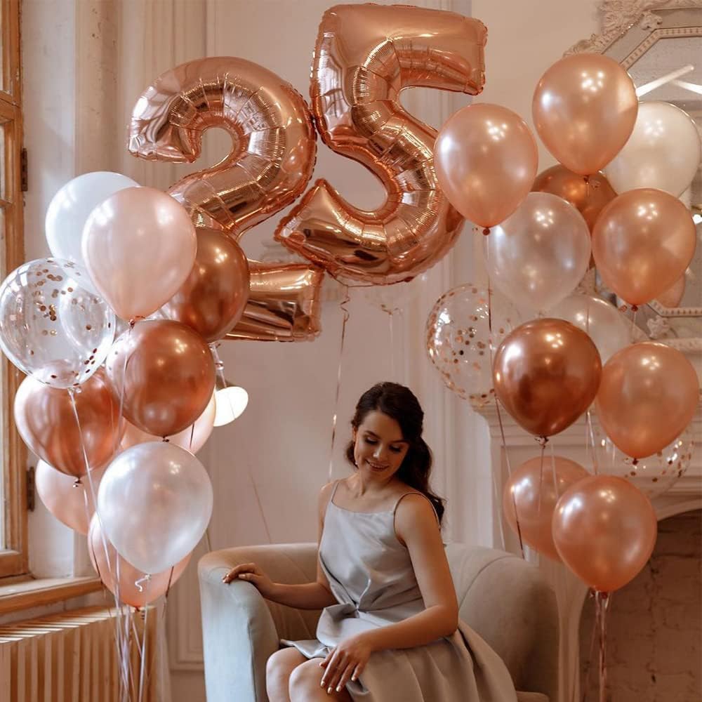 25th Birthday Party Decorations Supplies,40 Inch 25 Rose Gold 25 Hang Happy Birthday Balloons. (rose gold 25 balloons)
